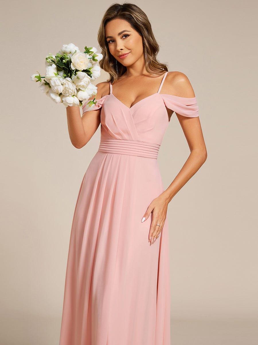 Multiway A-Line Off the Shoulder Chiffon Maxi Bridesmaid Dress #color_Pink