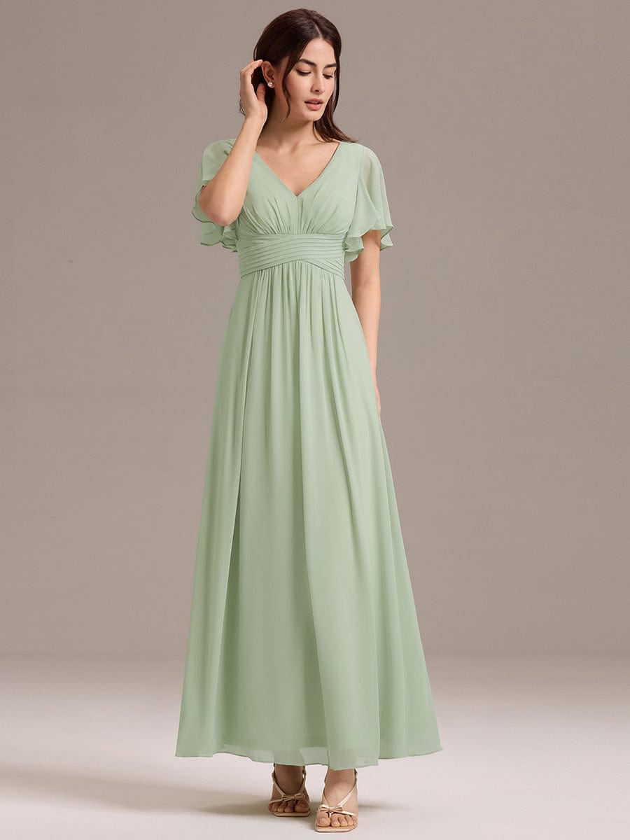 V-neck Lace-up Back Chiffon Maxi Bridesmaid Dress #color_Mint Green