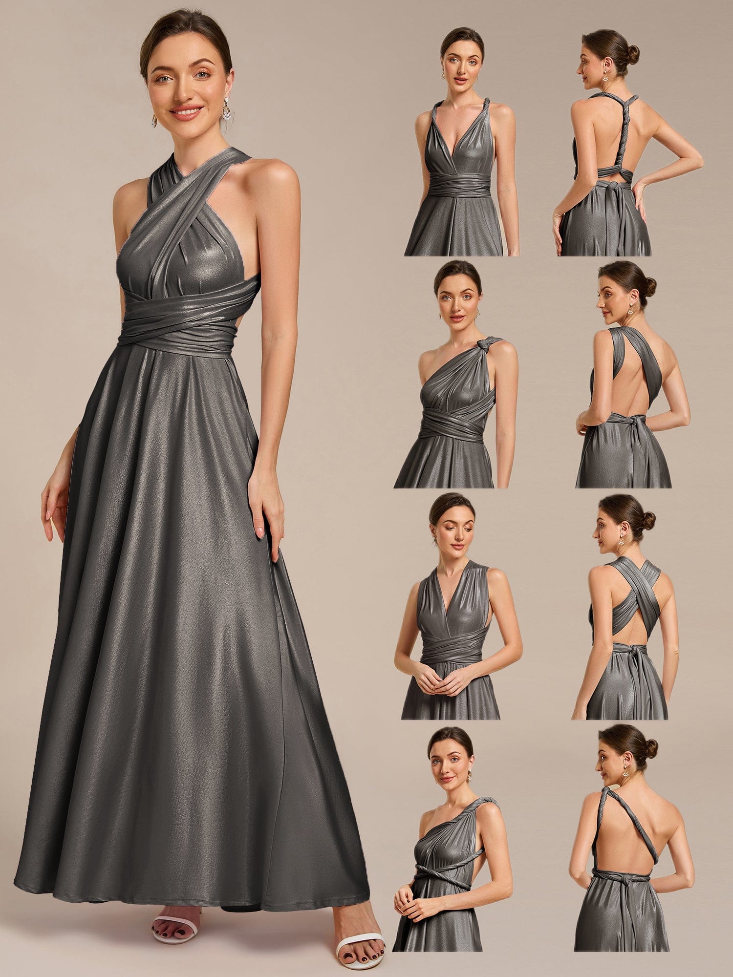 ever STYLES|High-Stretch Soft Versatile Convertible Bridesmaid Dress #color_Metallic Black