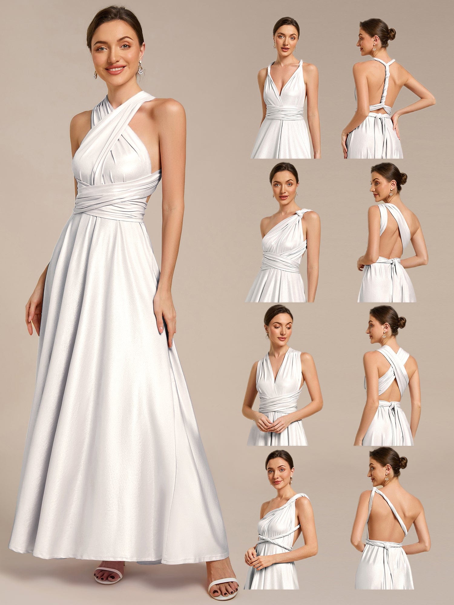 ever STYLES|High-Stretch Soft Versatile Convertible Bridesmaid Dress #color_Metallic Silver