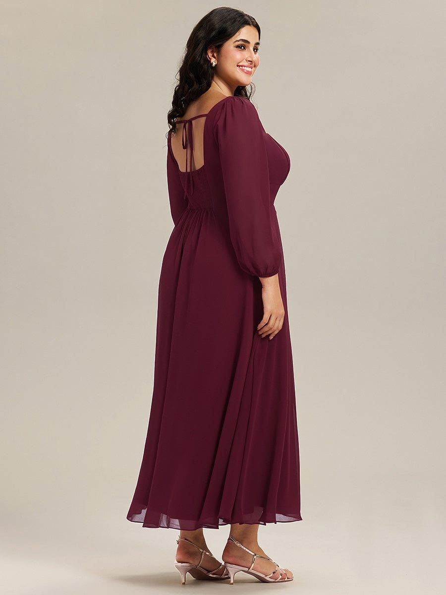 See-through Chiffon Lantern Sleeve Bridesmaid Dress #color_Burgundy