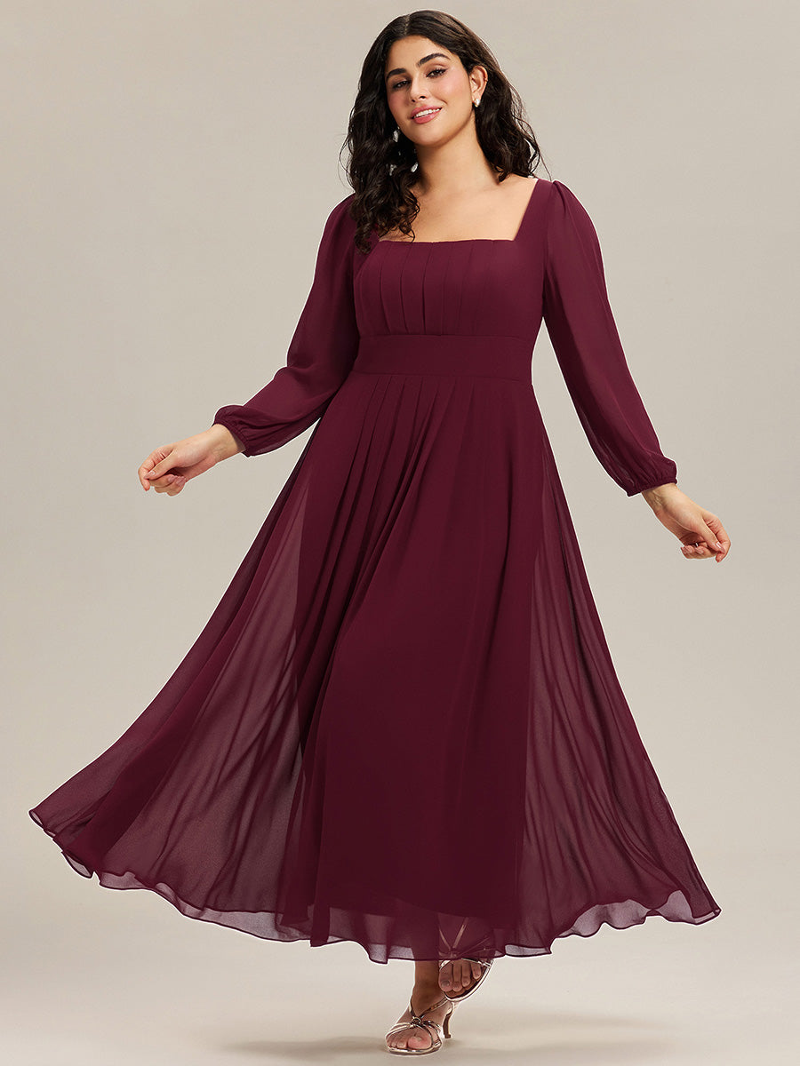 See-through Chiffon Lantern Sleeve Bridesmaid Dress #color_Burgundy