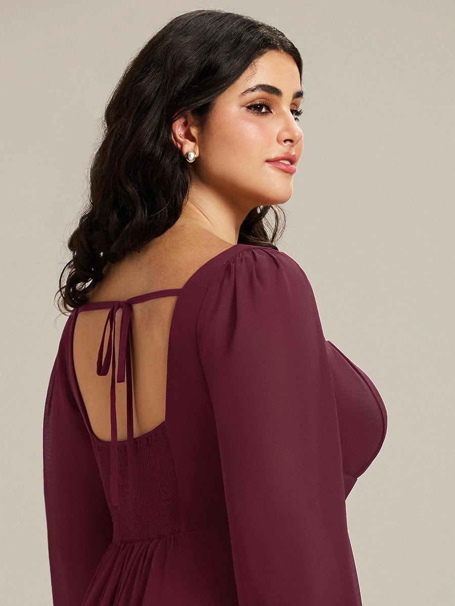 See-through Chiffon Lantern Sleeve Bridesmaid Dress #color_Burgundy