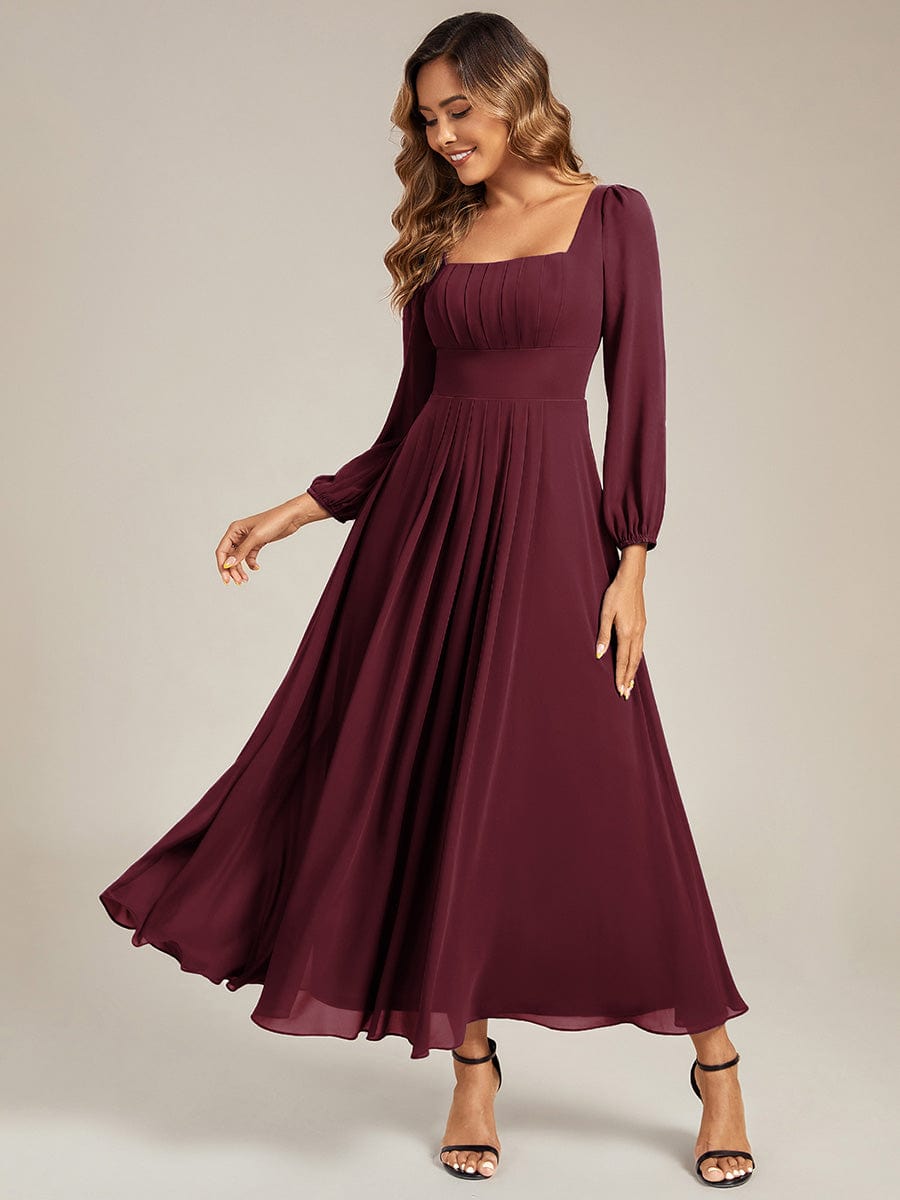 See-through Chiffon Lantern Sleeve Bridesmaid Dress #color_Burgundy