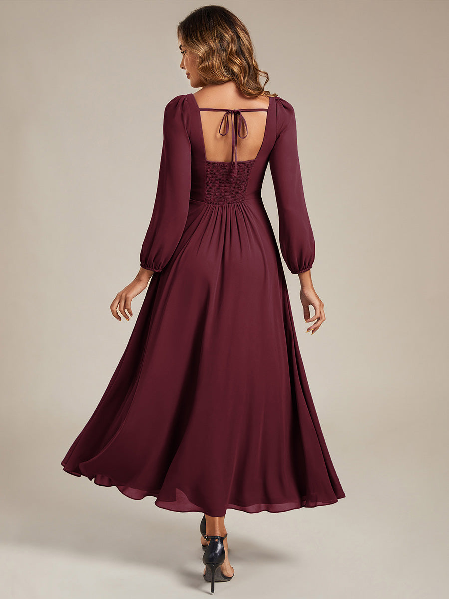 See-through Chiffon Lantern Sleeve Bridesmaid Dress #color_Burgundy
