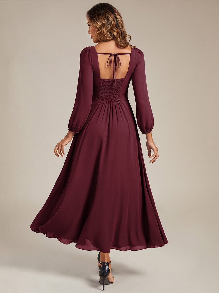 See-through Chiffon Lantern Sleeve Bridesmaid Dress #color_Burgundy