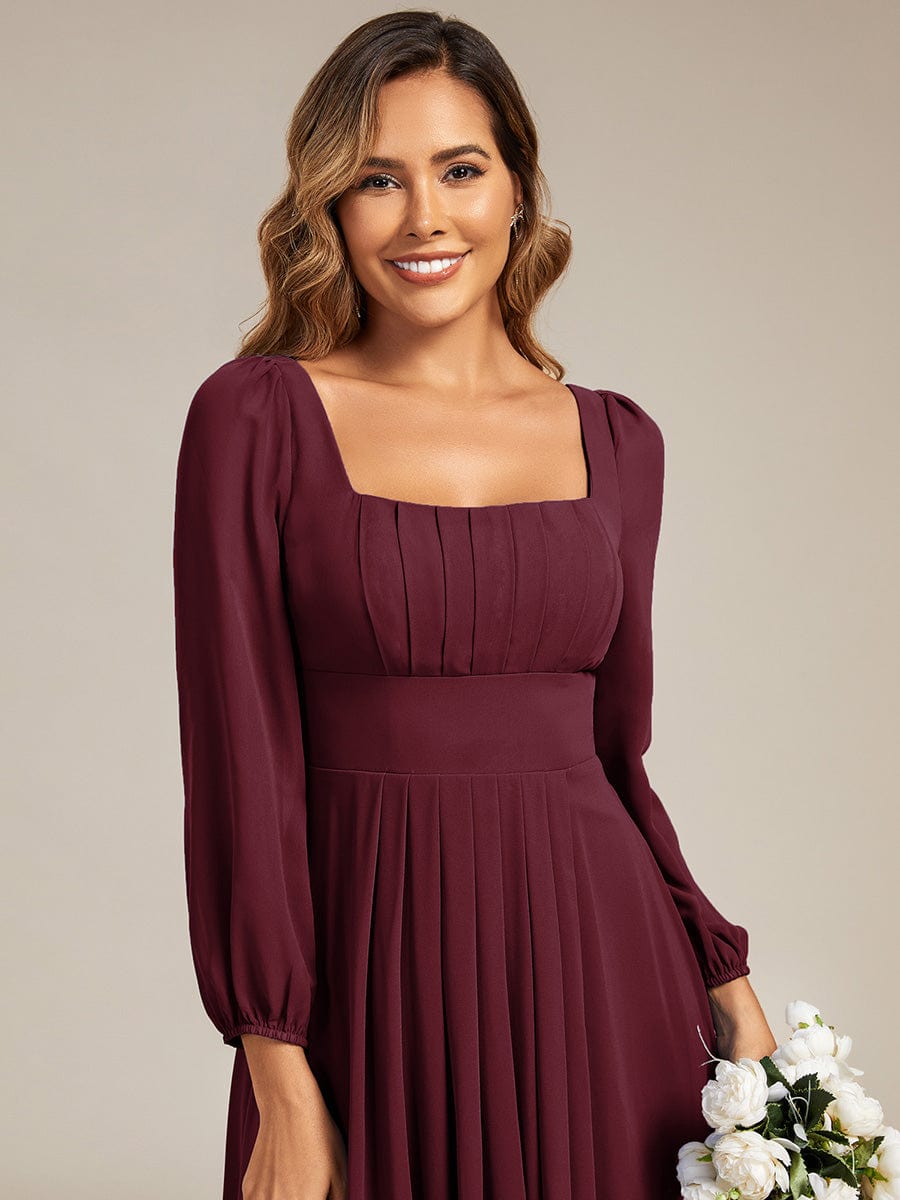 See-through Chiffon Lantern Sleeve Bridesmaid Dress #color_Burgundy