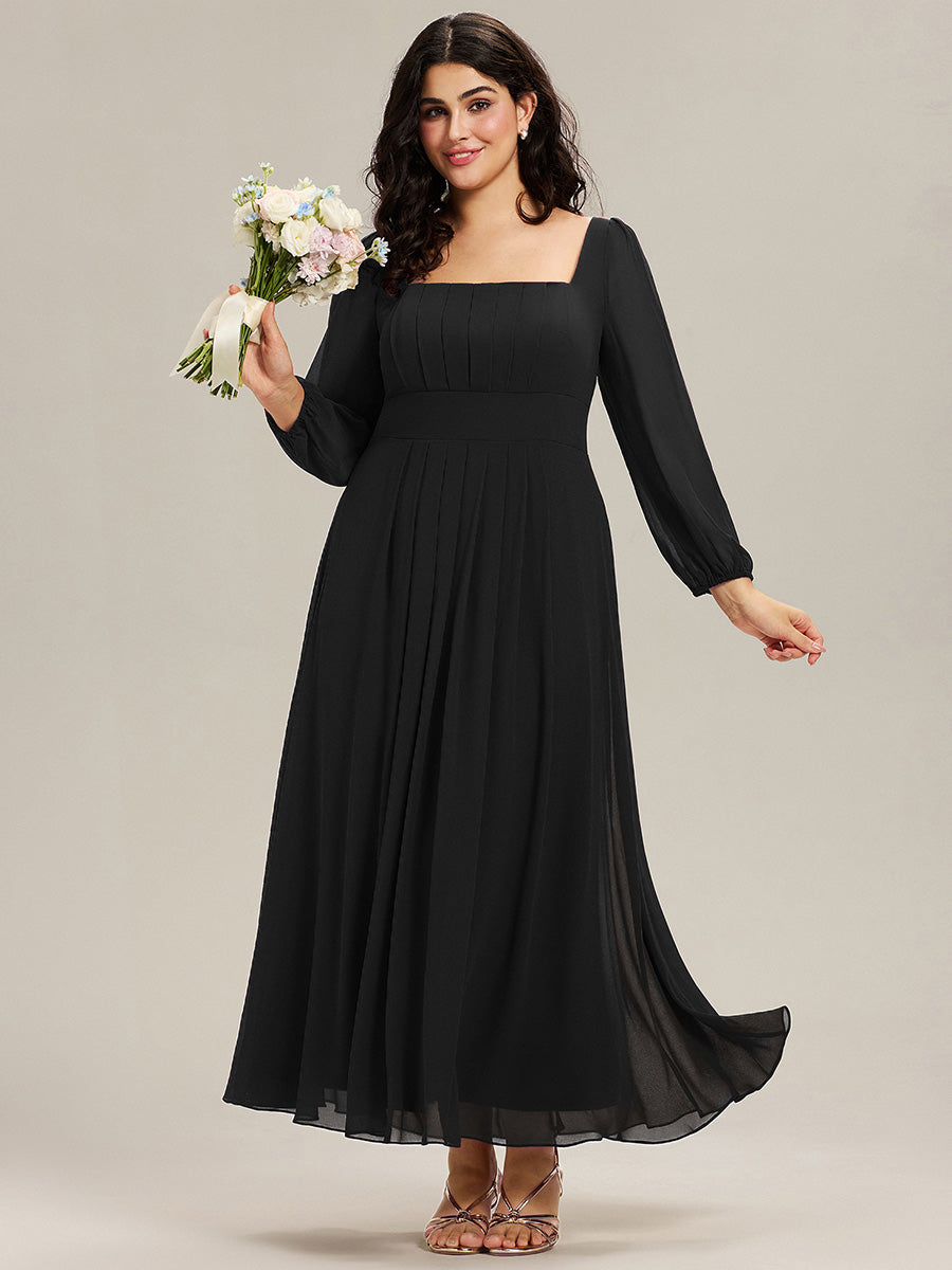 See-through Chiffon Lantern Sleeve Bridesmaid Dress #color_Black