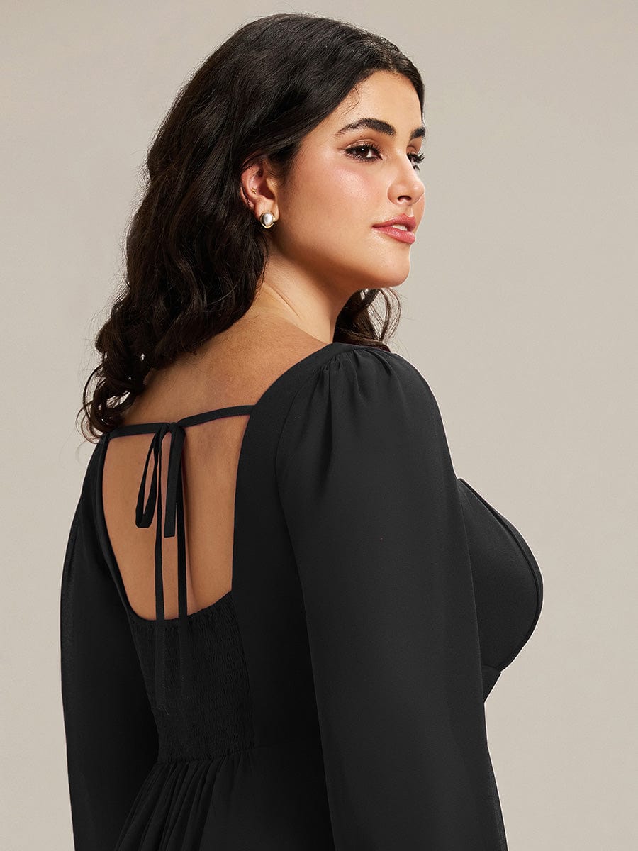 See-through Chiffon Lantern Sleeve Bridesmaid Dress #color_Black