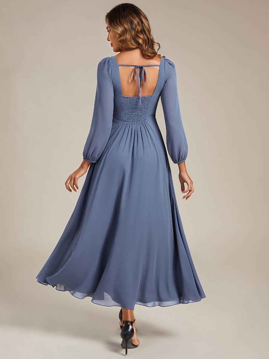 See-through Chiffon Lantern Sleeve Bridesmaid Dress #color_Dusty Blue