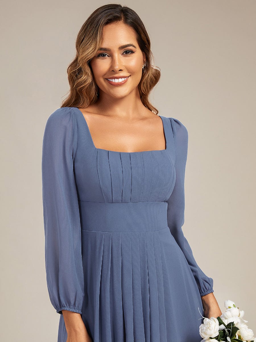 See-through Chiffon Lantern Sleeve Bridesmaid Dress #color_Dusty Blue