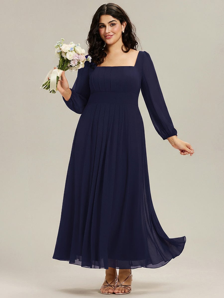 See-through Chiffon Lantern Sleeve Bridesmaid Dress #color_Navy Blue
