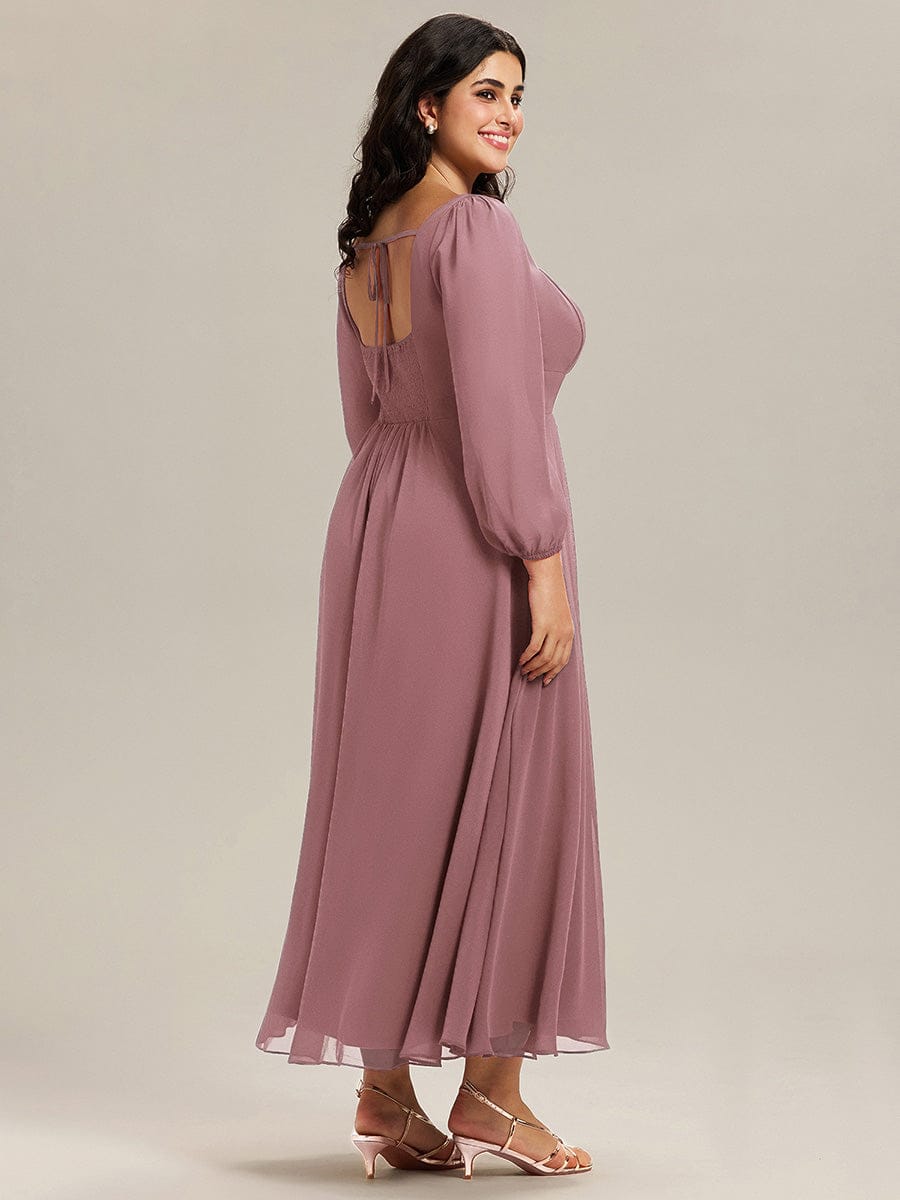 See-through Chiffon Lantern Sleeve Bridesmaid Dress #color_Purple Orchid