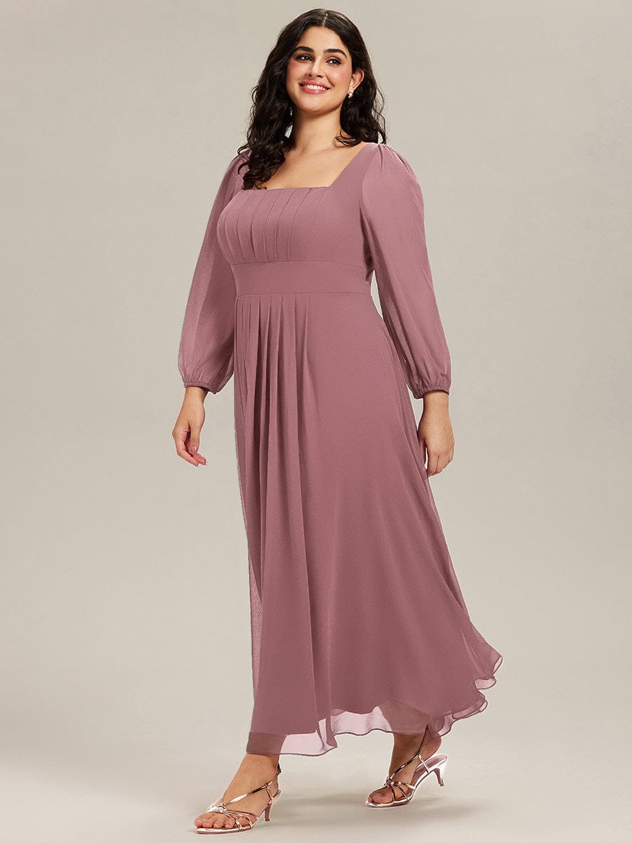 See-through Chiffon Lantern Sleeve Bridesmaid Dress #color_Purple Orchid