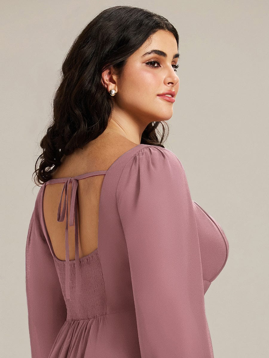 See-through Chiffon Lantern Sleeve Bridesmaid Dress #color_Purple Orchid