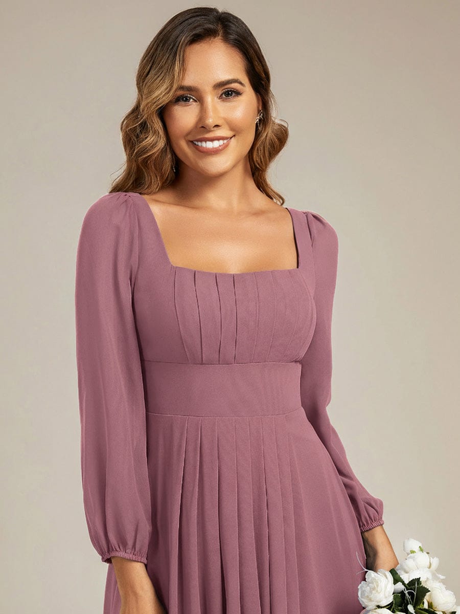 See-through Chiffon Lantern Sleeve Bridesmaid Dress #color_Purple Orchid