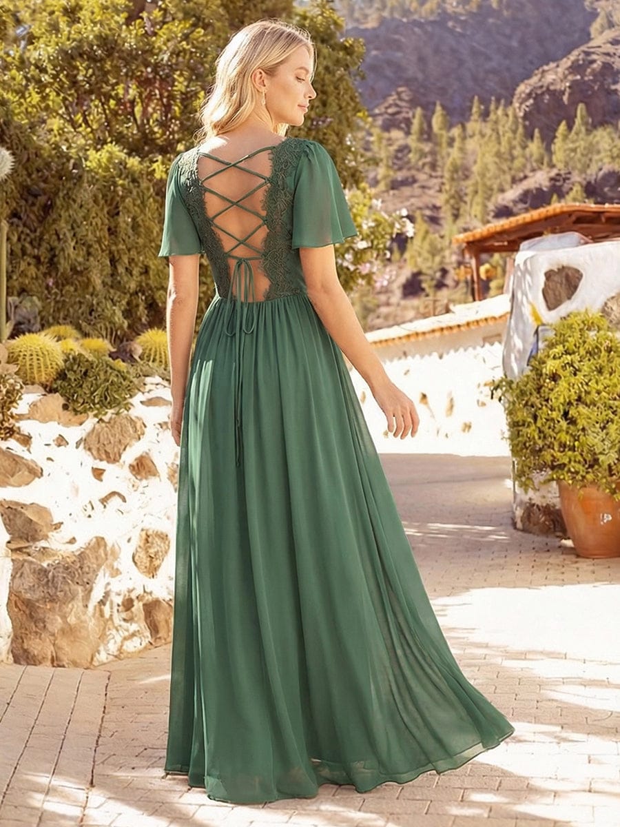 ever AMIRA|Tie-Front Chiffon Ruffle Sleeve Bridesmaid Dress