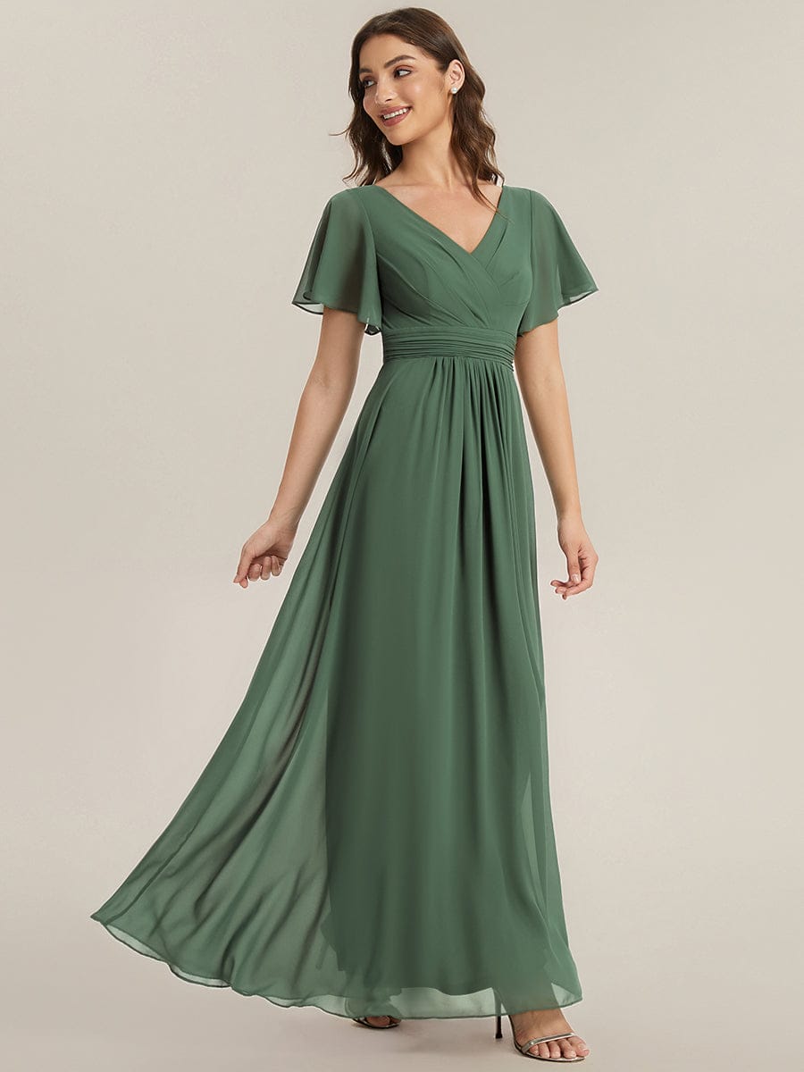 Applique Chiffon Ruffle Sleeve Dress #color_Eucalyptus Green