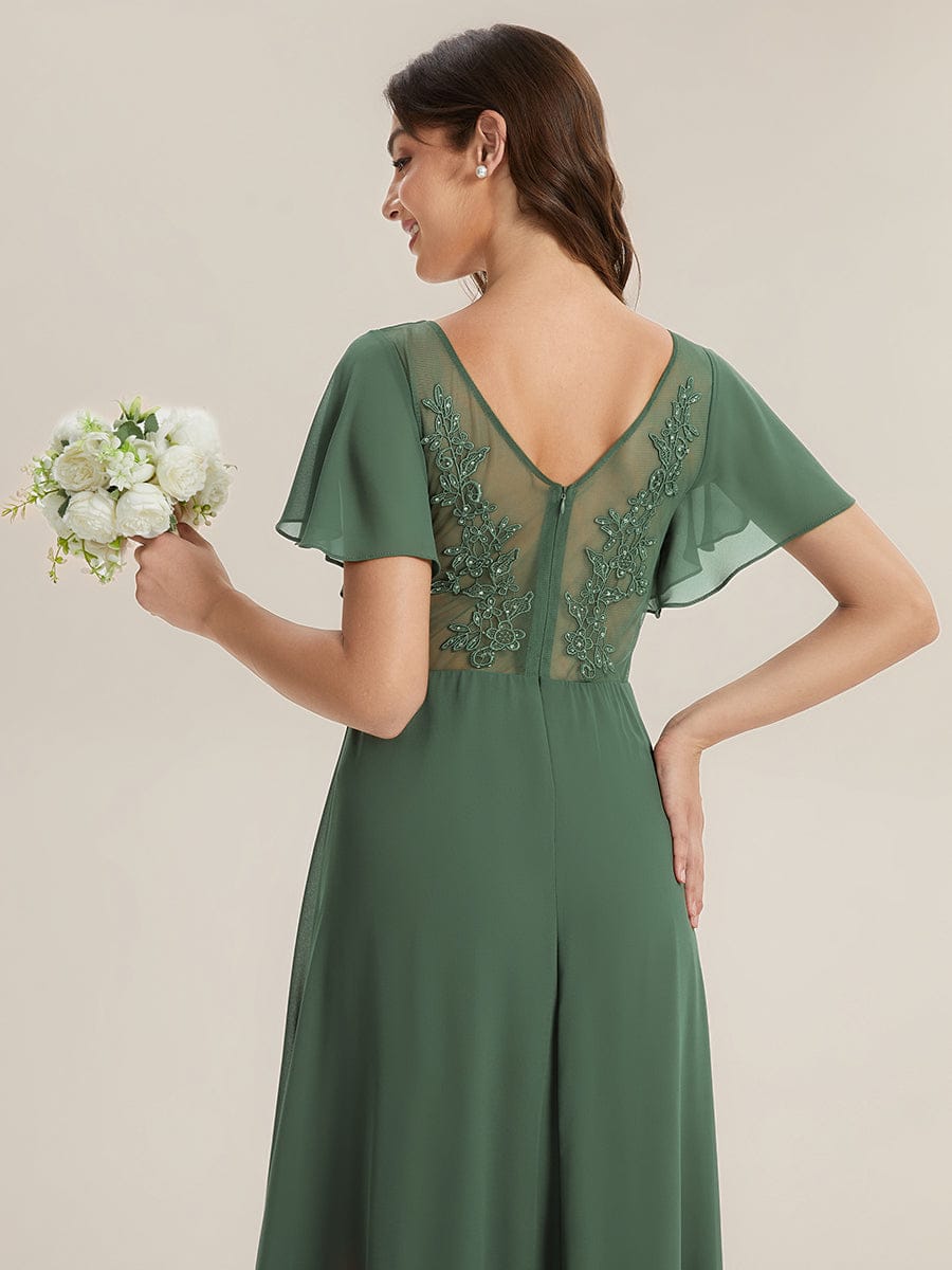 Applique Chiffon Ruffle Sleeve Dress #color_Eucalyptus Green