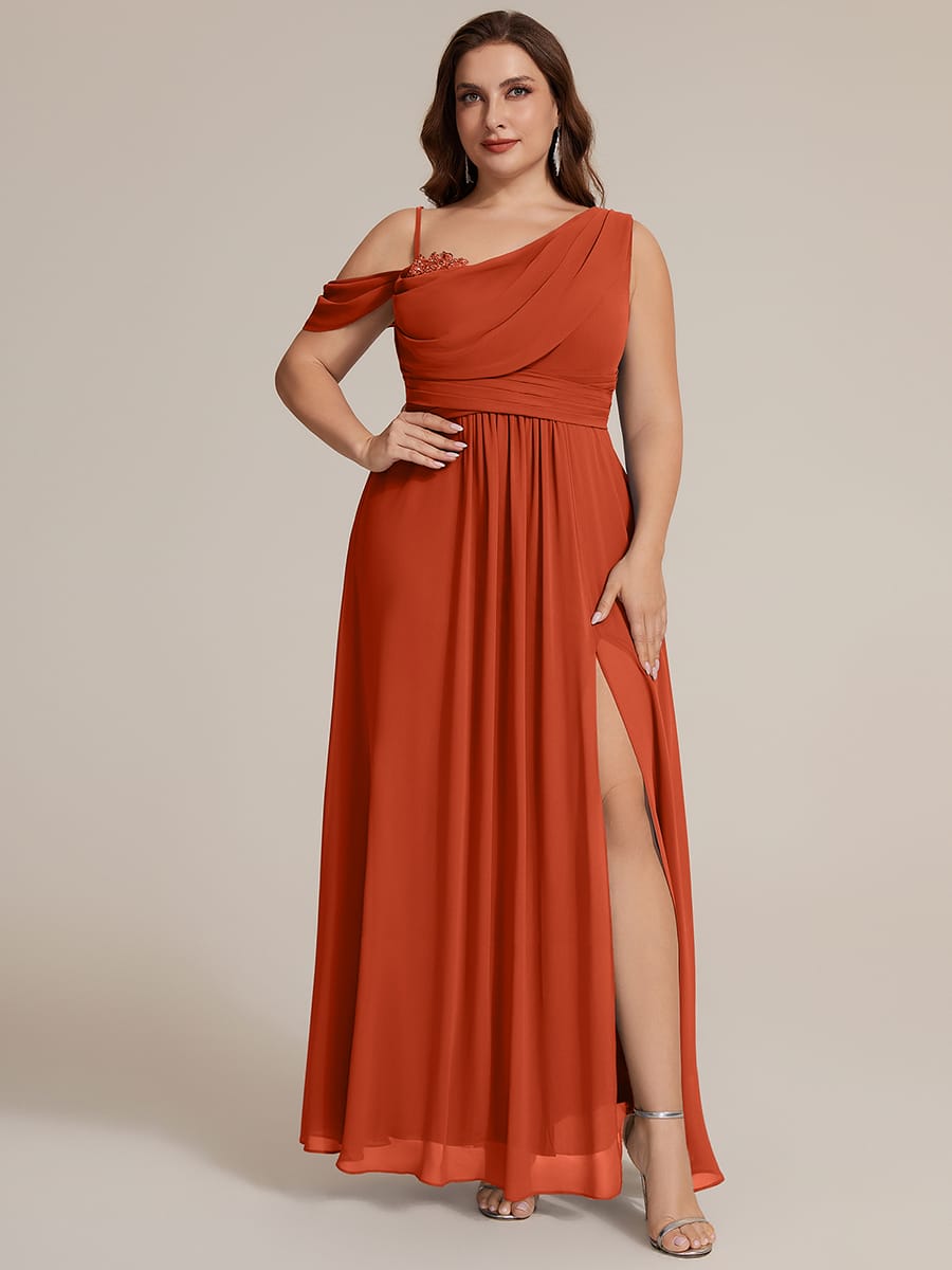 Thigh-High Slit Chiffon Sleeveless Dress #color_Burnt Orange