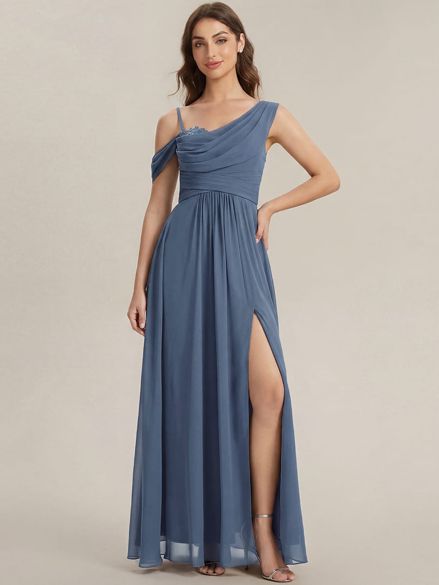 Thigh-High Slit Chiffon Sleeveless Dress #color_Dusty Blue