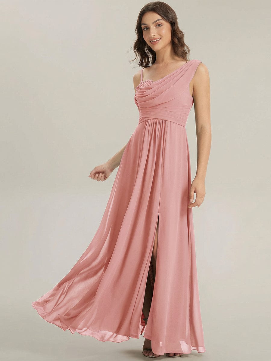 Thigh-High Slit Chiffon Sleeveless Dress #color_Dusty Rose