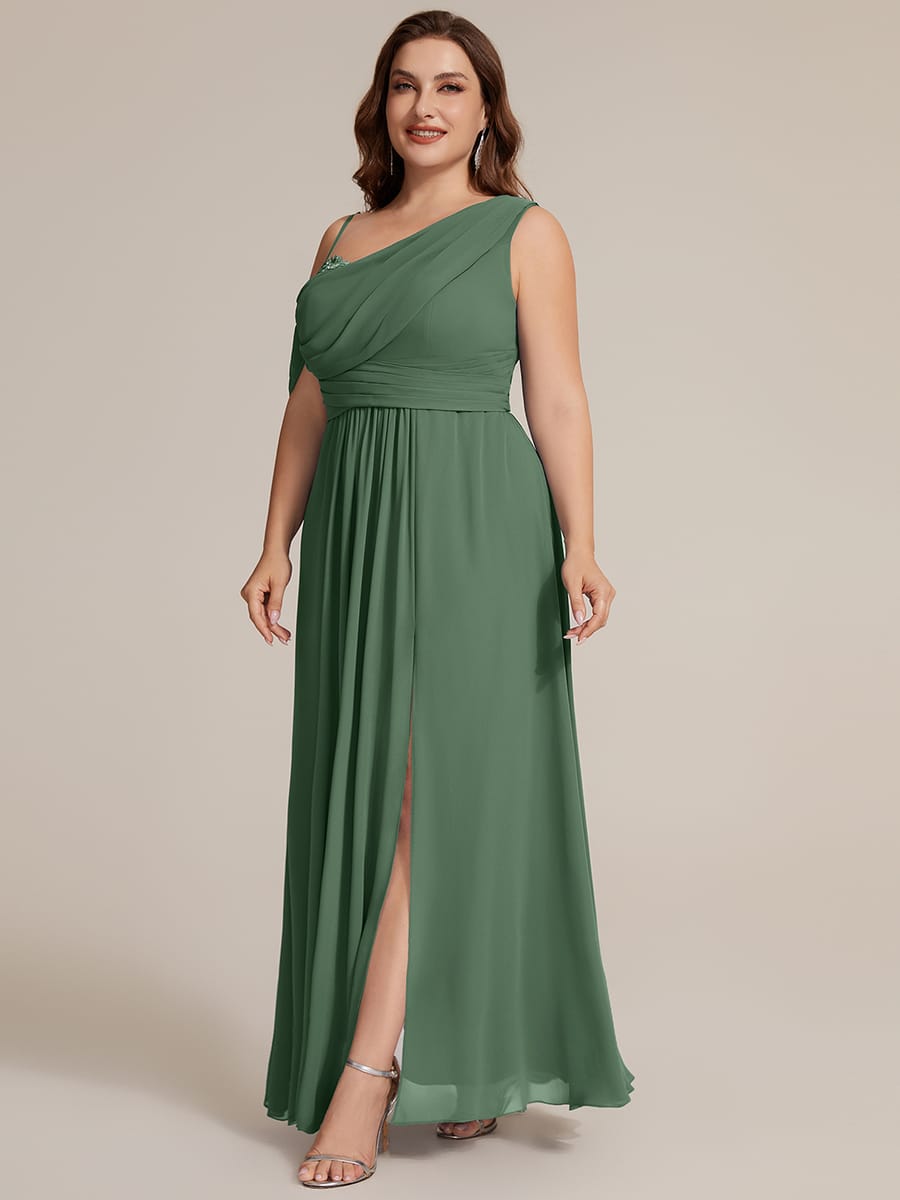 Thigh-High Slit Chiffon Sleeveless Dress #color_Eucalyptus Green