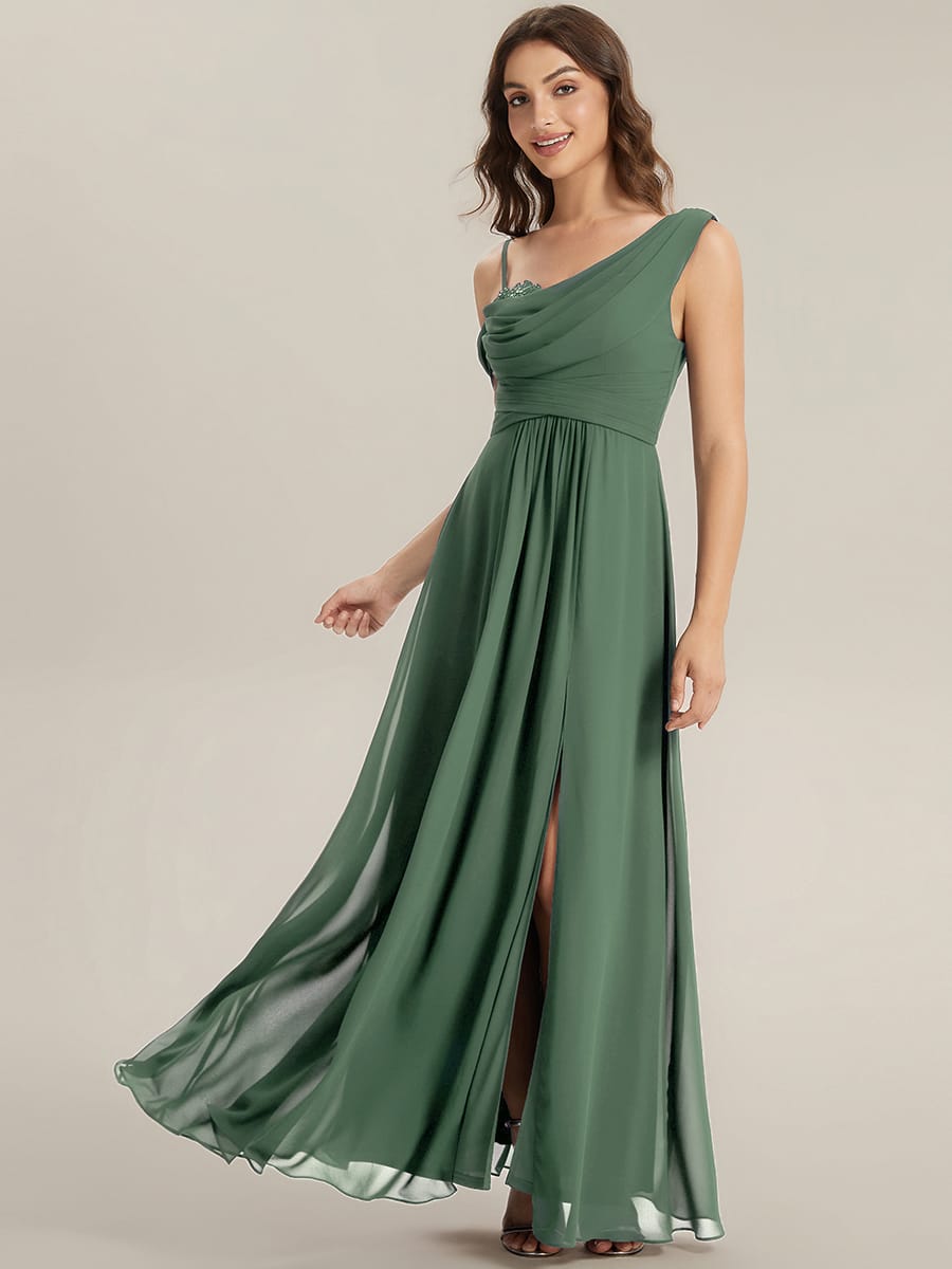 Thigh-High Slit Chiffon Sleeveless Dress #color_Eucalyptus Green