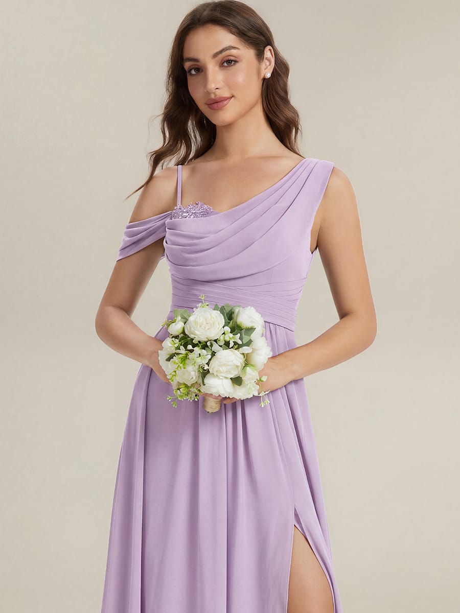 Thigh-High Slit Chiffon Sleeveless Dress #color_Frosted Lilac