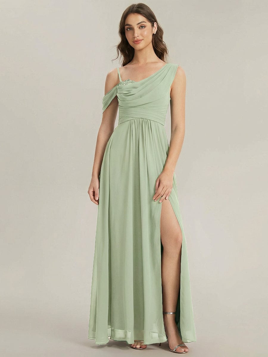 Thigh-High Slit Chiffon Sleeveless Dress #color_Mint Green