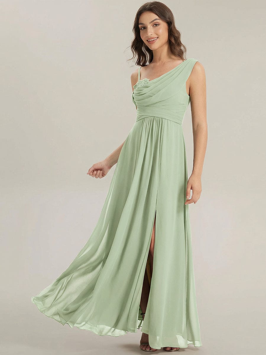 Thigh-High Slit Chiffon Sleeveless Dress #color_Mint Green
