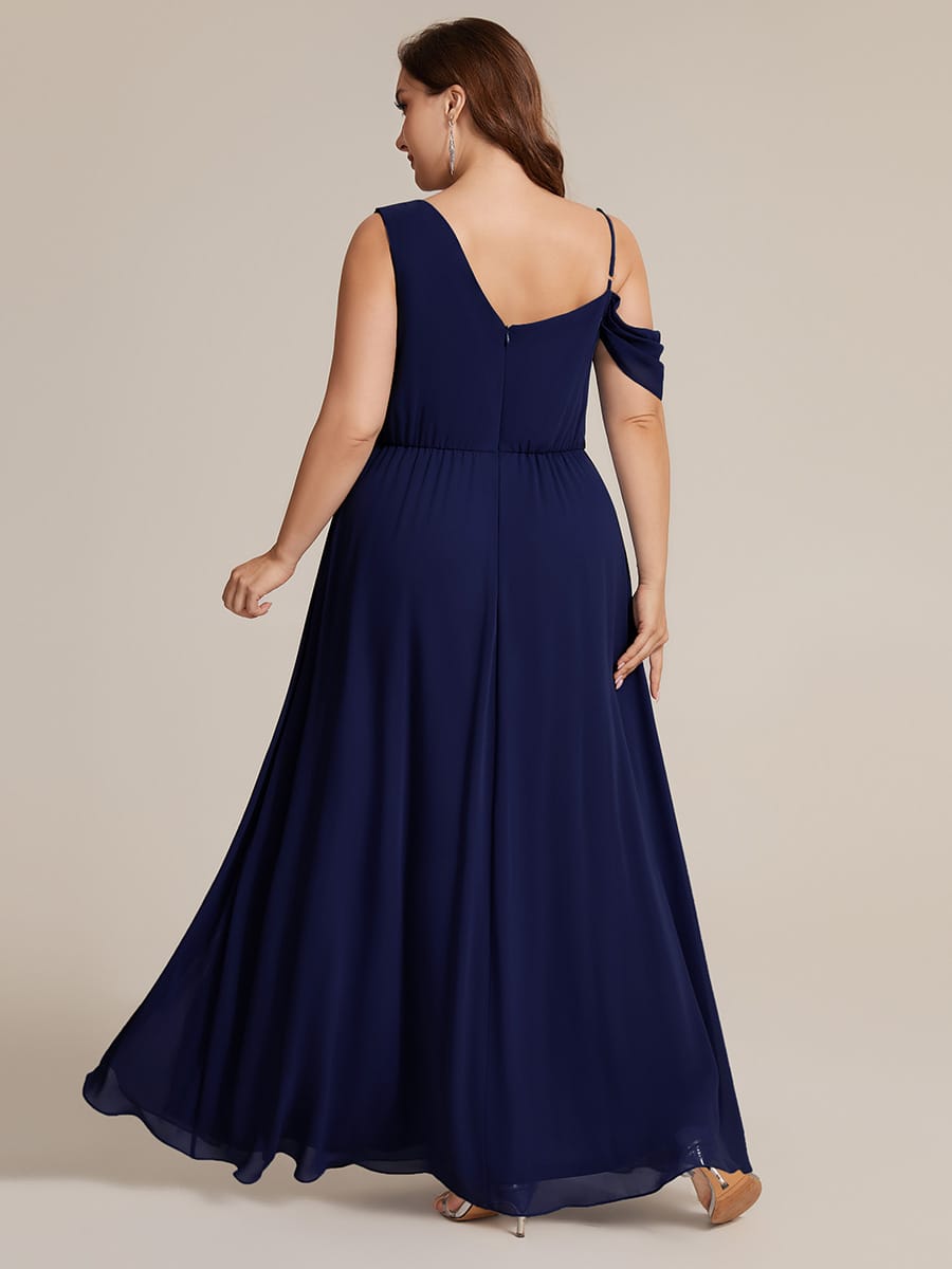 Thigh-High Slit Chiffon Sleeveless Dress #color_Navy Blue