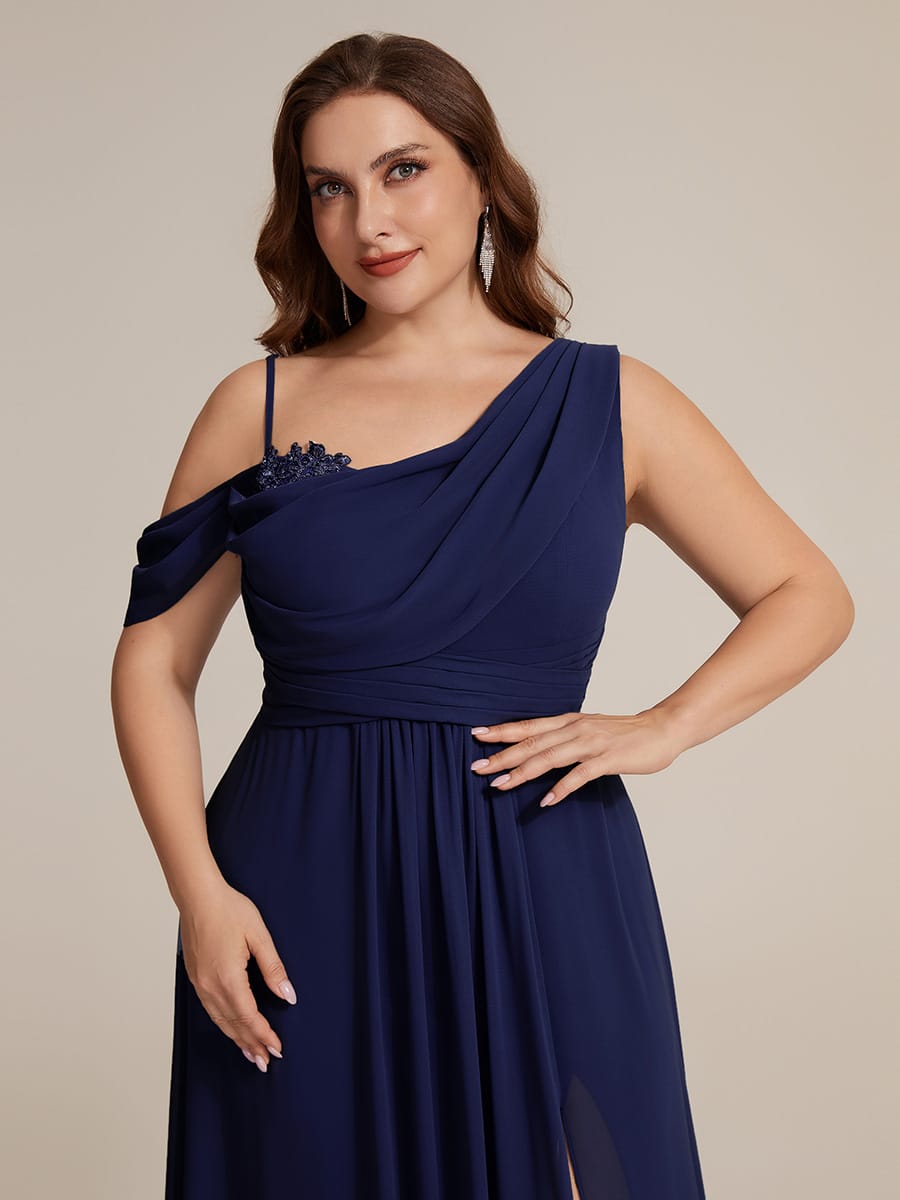 Thigh-High Slit Chiffon Sleeveless Dress #color_Navy Blue