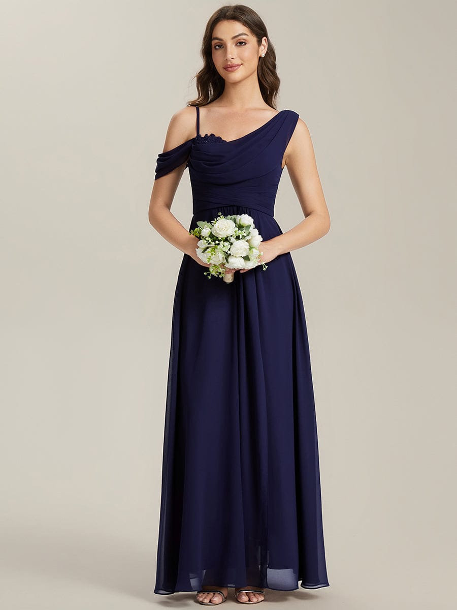 Thigh-High Slit Chiffon Sleeveless Dress #color_Navy Blue