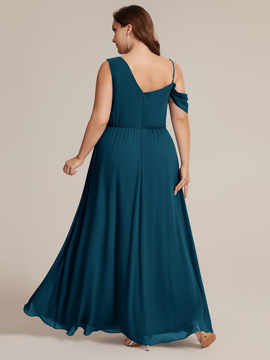 Thigh-High Slit Chiffon Sleeveless Dress #color_Teal Blue