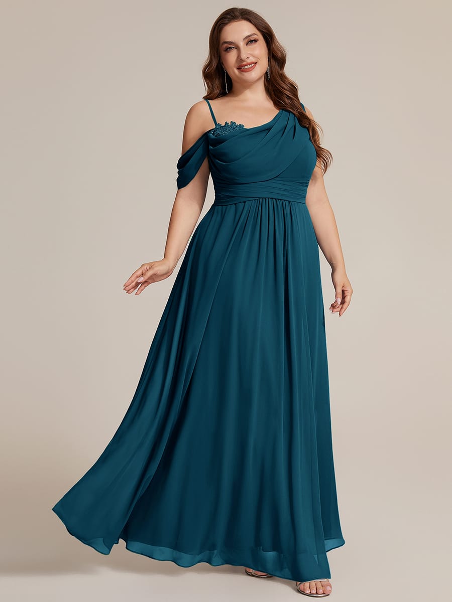 Thigh-High Slit Chiffon Sleeveless Dress #color_Teal Blue