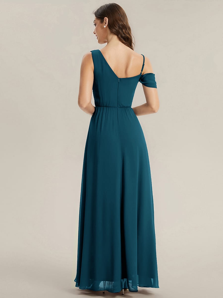 Thigh-High Slit Chiffon Sleeveless Dress #color_Teal Blue