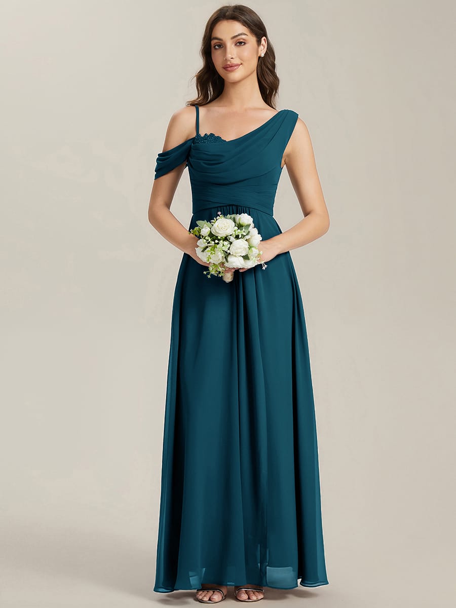Thigh-High Slit Chiffon Sleeveless Dress #color_Teal Blue