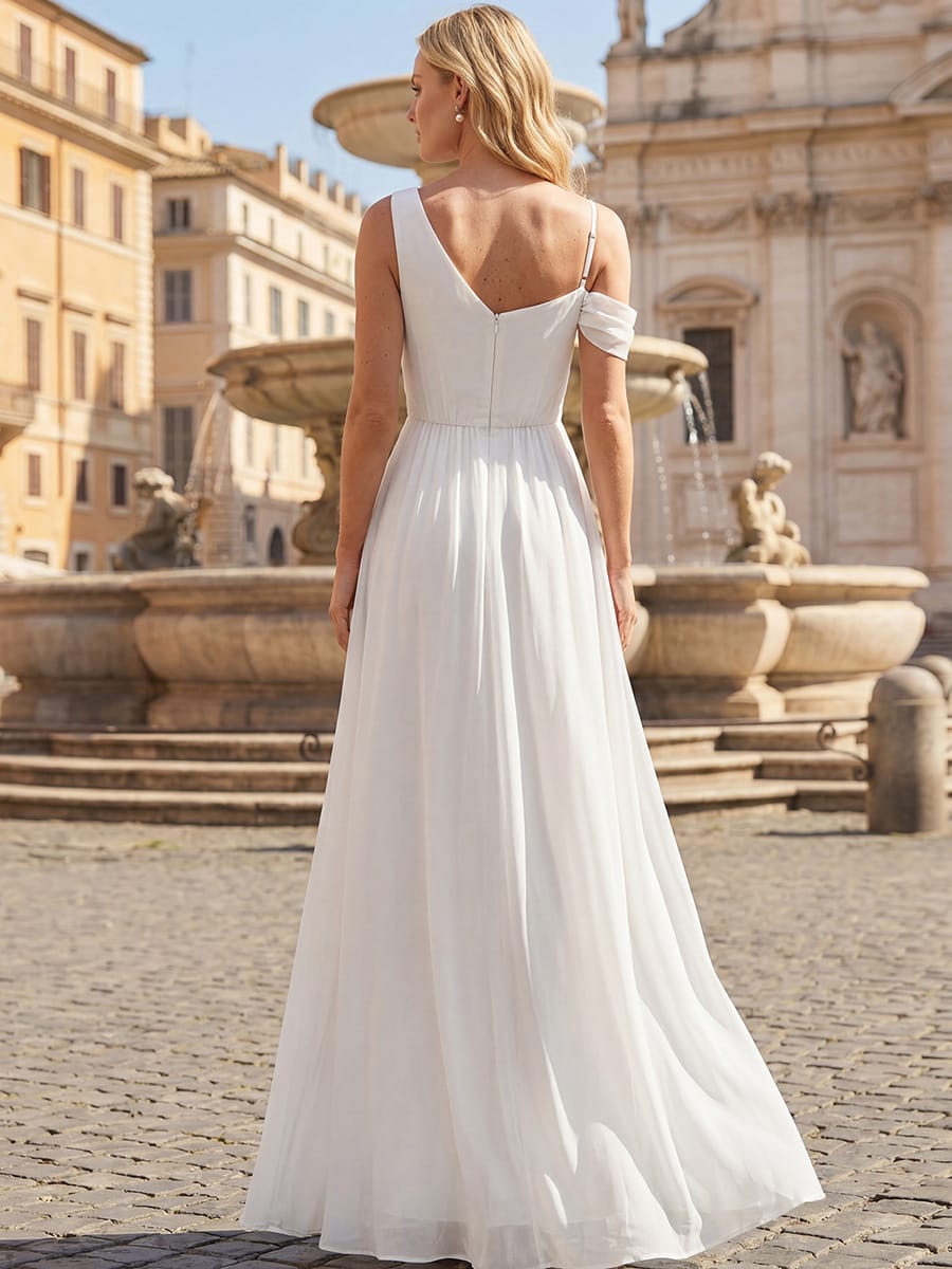Thigh-High Slit Chiffon Sleeveless Dress #color_White
