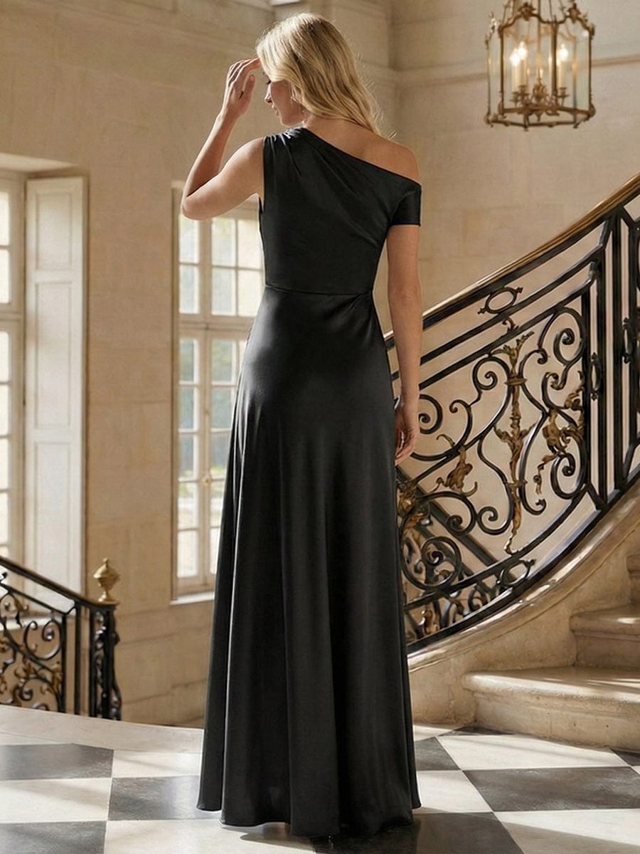 Convertible Satin Drop Shoulder Sleeve Dress #color_Black
