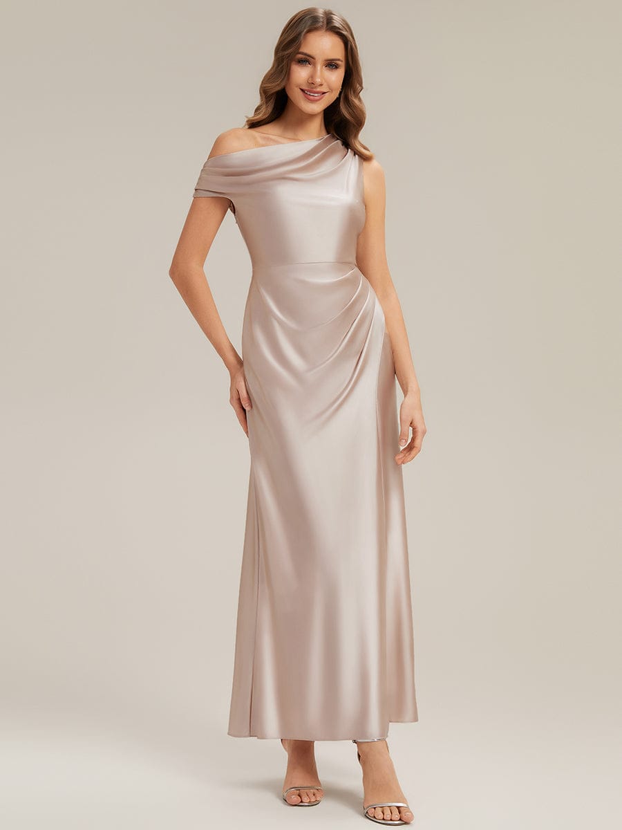 Convertible Satin Drop Shoulder Sleeve Dress #color_Champagne