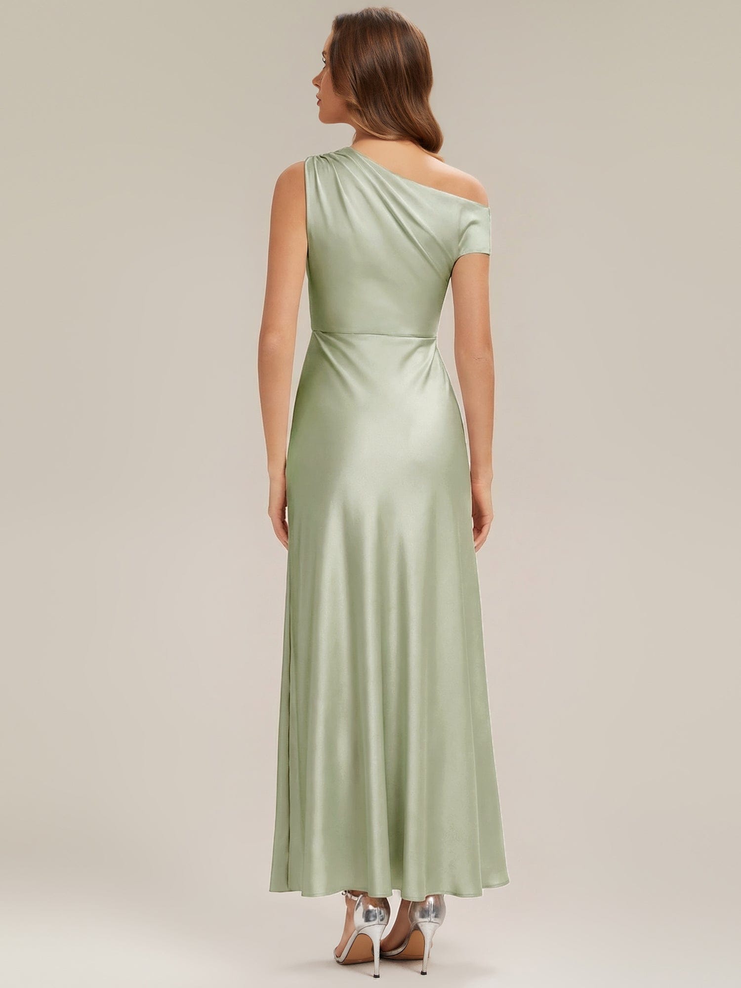 Convertible Satin Drop Shoulder Sleeve Dress #color_Sage Green