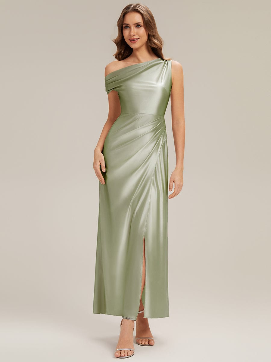 Convertible Satin Drop Shoulder Sleeve Dress #color_Sage Green