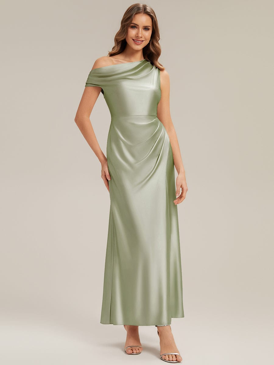 Convertible Satin Drop Shoulder Sleeve Dress #color_Sage Green