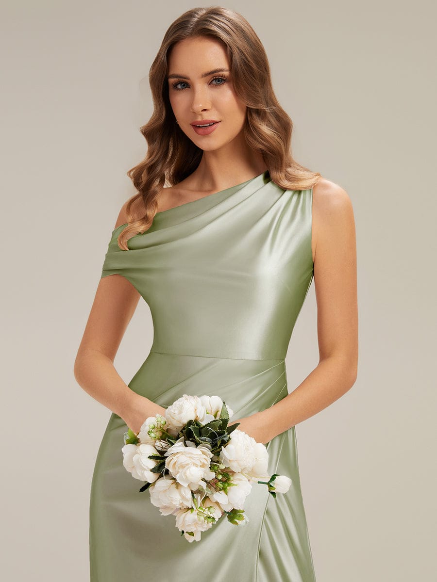 Convertible Satin Drop Shoulder Sleeve Dress #color_Sage Green