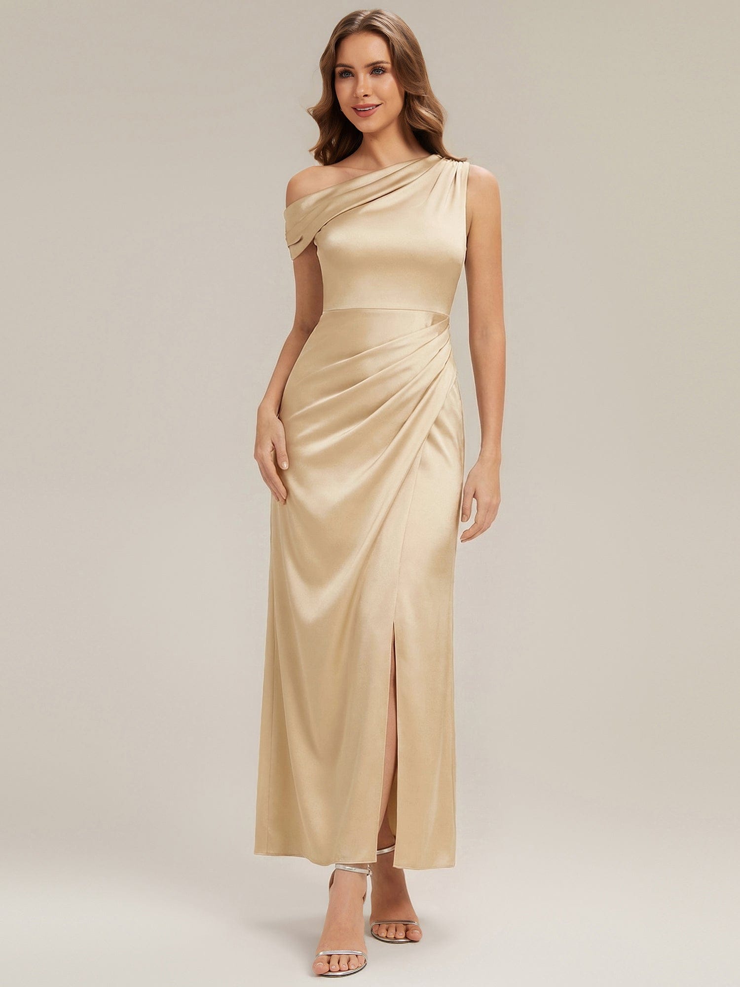 Convertible Satin Drop Shoulder Sleeve Dress #color_Yellow