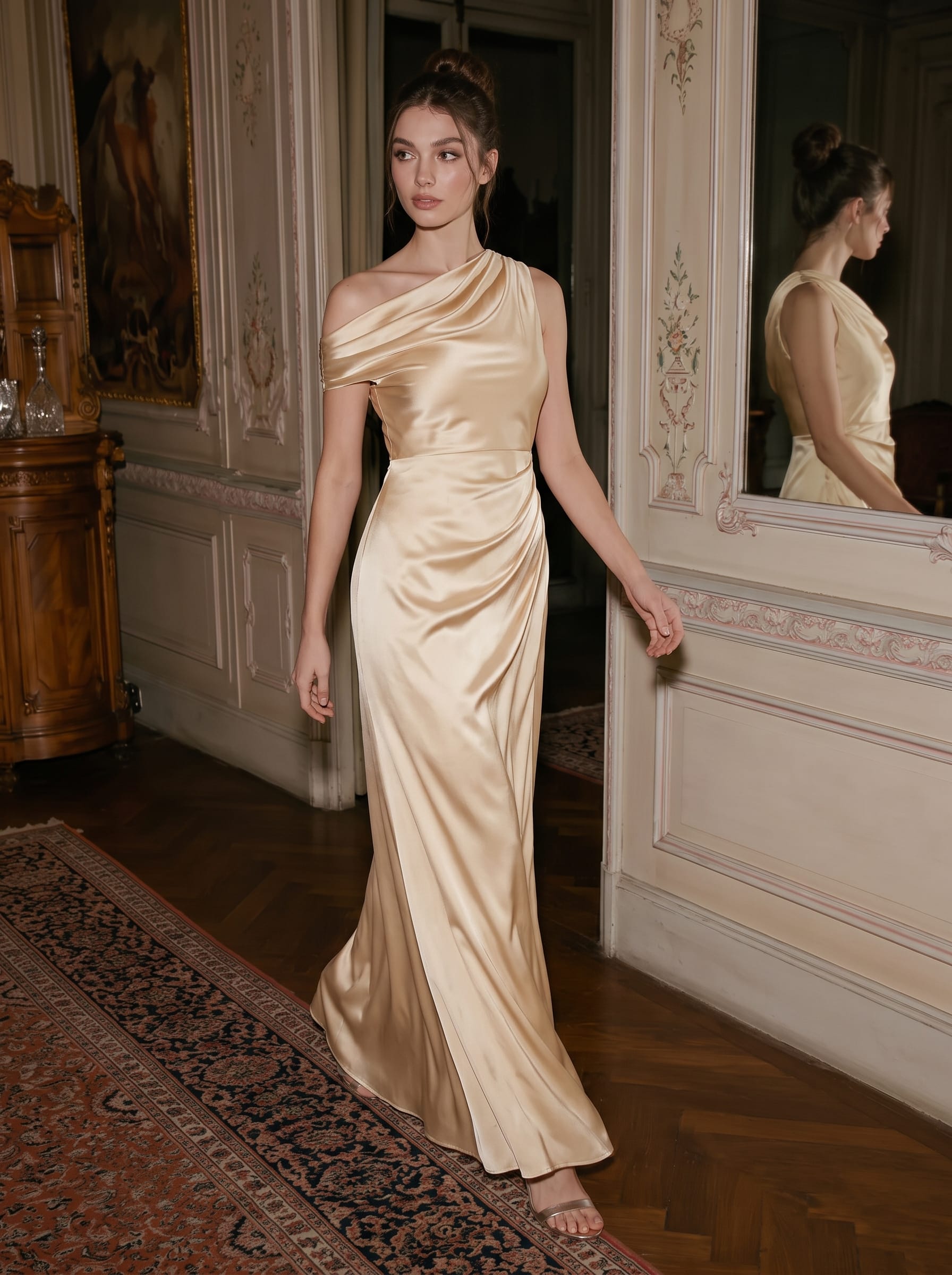 Convertible Satin Drop Shoulder Sleeve Dress #color_Yellow
