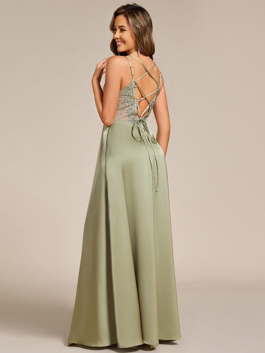 Dusty Blue Formal Dresses Multiway Charming Spaghetti Straps Pleated Stretch Satin Formal Dress With Slit
