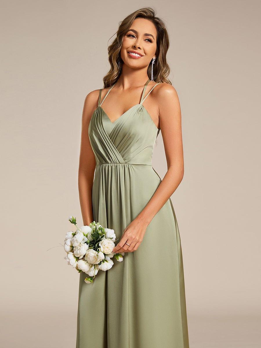 Multiway Spaghetti Straps Backless Satin Bridesmaid Dress With Embellished Applique #color_Sage Green