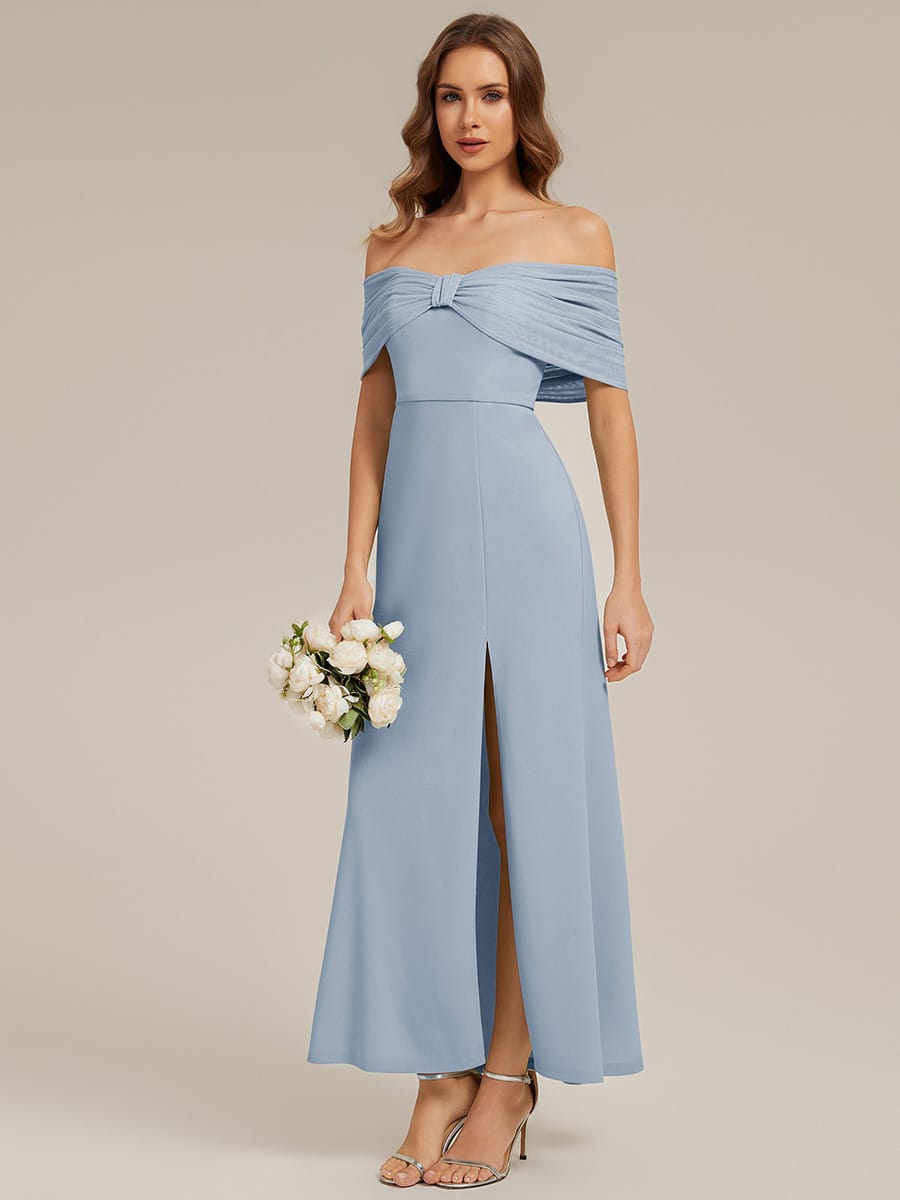 Bow Knit Drop Shoulder Sleeve Dress #color_Ice Blue